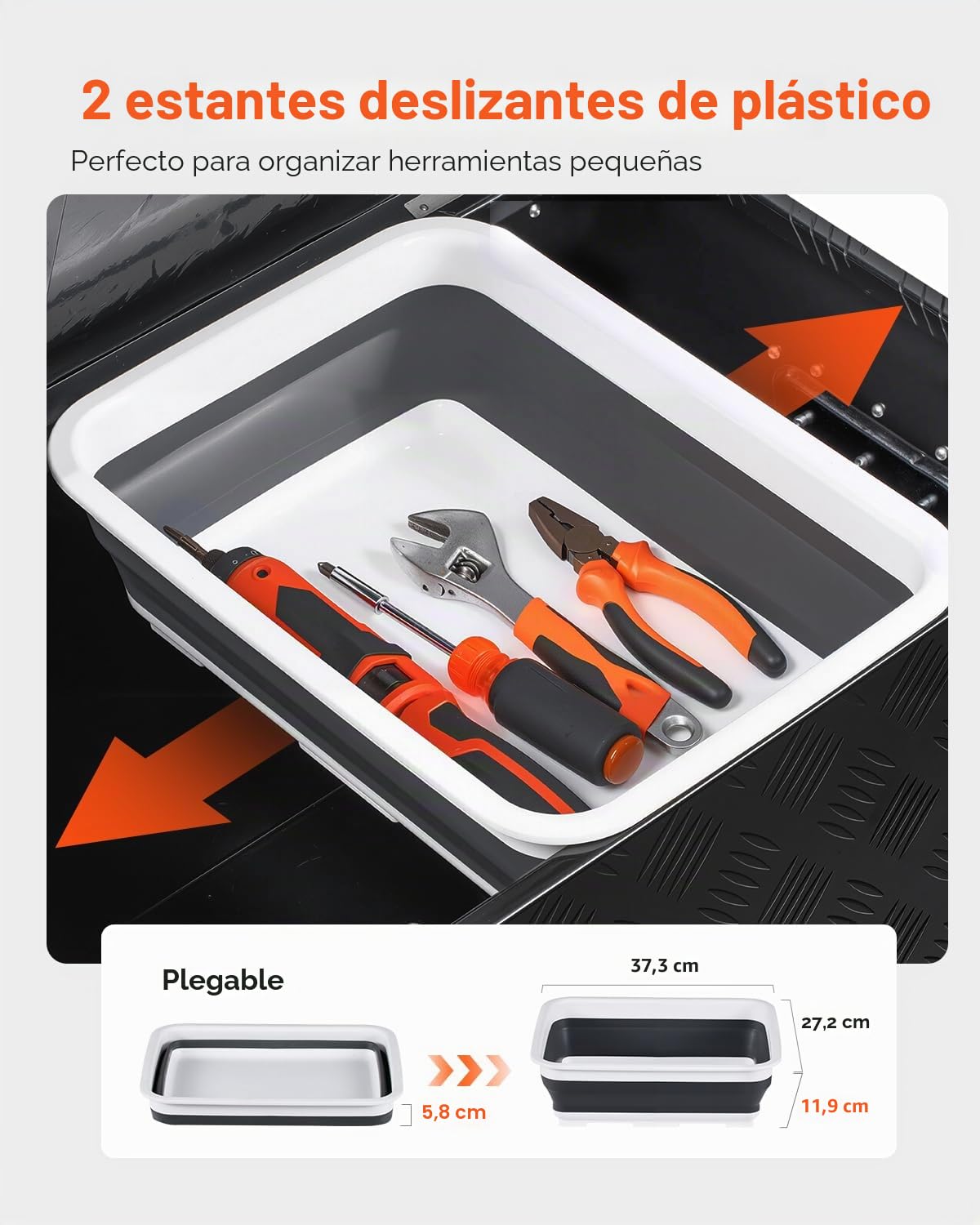 VEVOR Caja de Herramientas de Aluminio Resistente para Caja de Camioneta, con Revestimiento a Rayas, Estante Deslizante, Asa Lateral, Cerradura y Llaves, 899 x 370 x 370 mm, Negro, Carga 40 kg