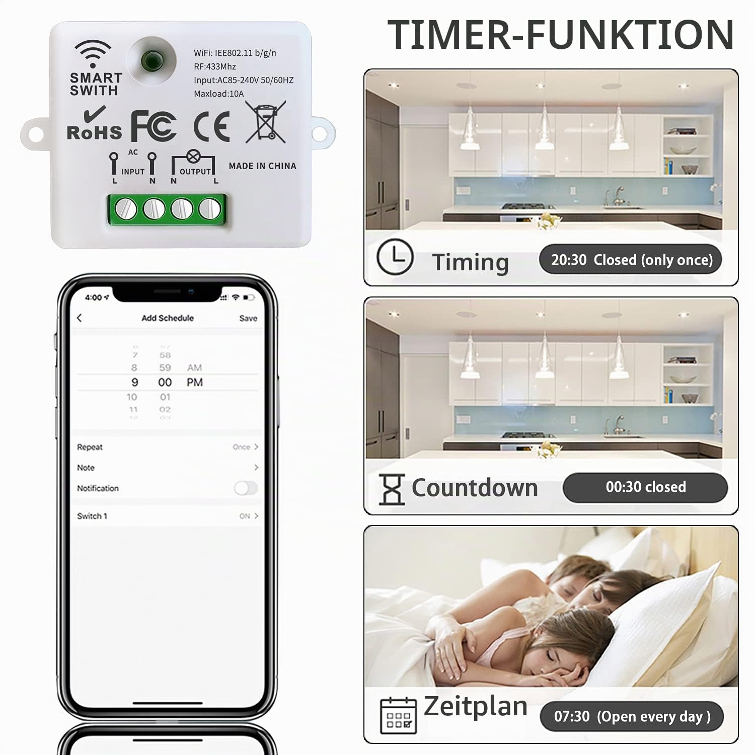 DieseRC Mini Wireless WiFi Switch, 2500W 10A RF Relais Fernbedienung 3 Empfänger mit 1 Wireless Wandschalter, Smart Control per Telefon über Tuya APP, Kompatibel mit Alexa/Google Home