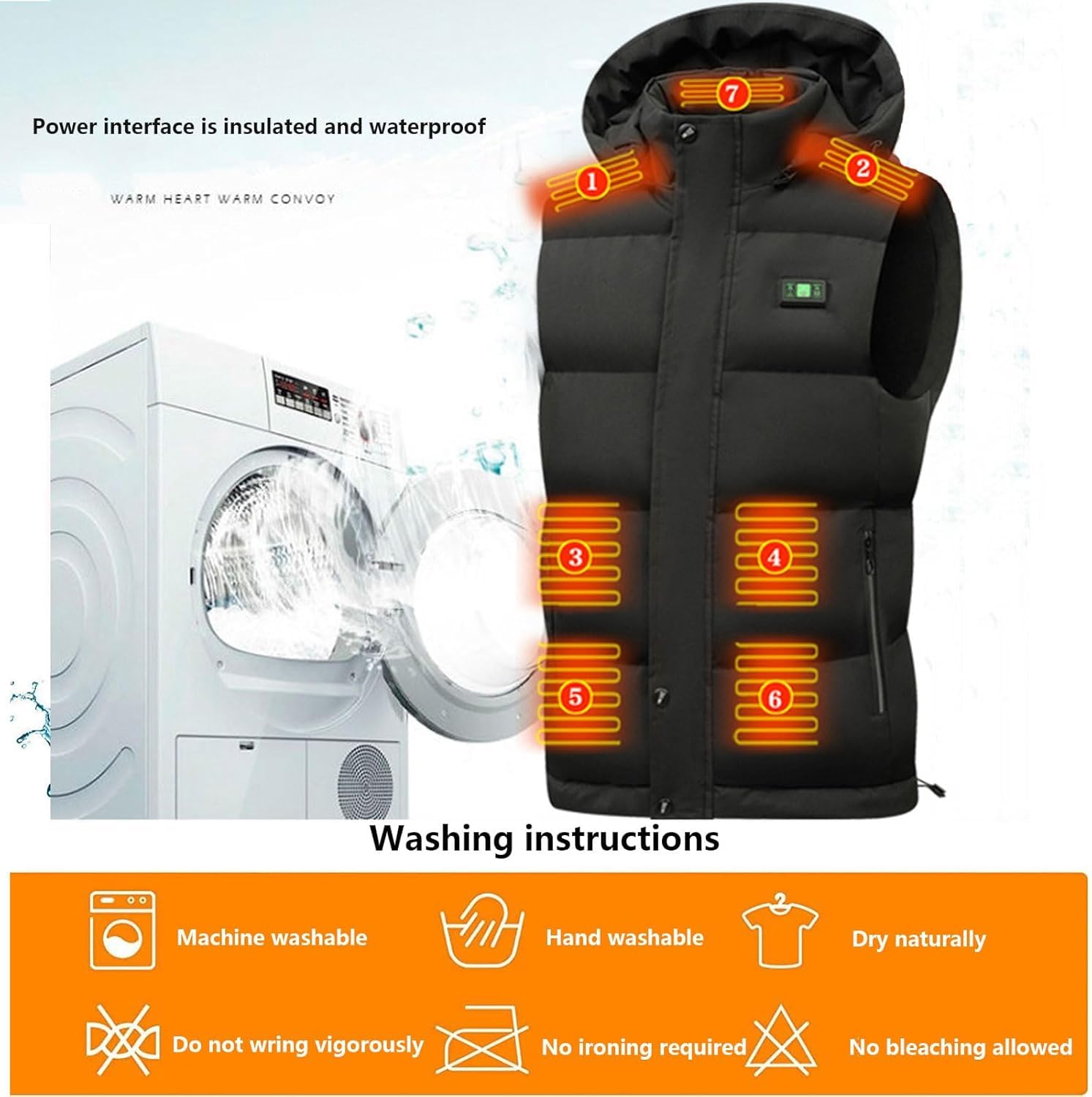 Wärmende Kleidung Beheizbare Weste mit Kapuze, USB-Anschluss, elektrische Bekleidung mit 3 Heizstufen, Winter-Outdoor-Ausrüstung (Nicht im Lieferumfang enthalten)(L(55-62.5kg))