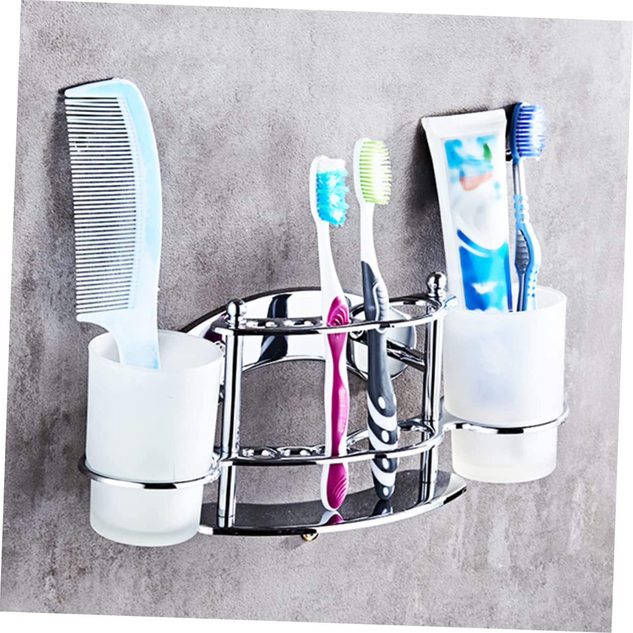 Portacepillos de Dientes Que Mantiene Cepillos y Pasta Limpios de Acero Inoxidable para Baño Vaso de Vidrio Doble Diseño Compacto y Ahorra Espacio