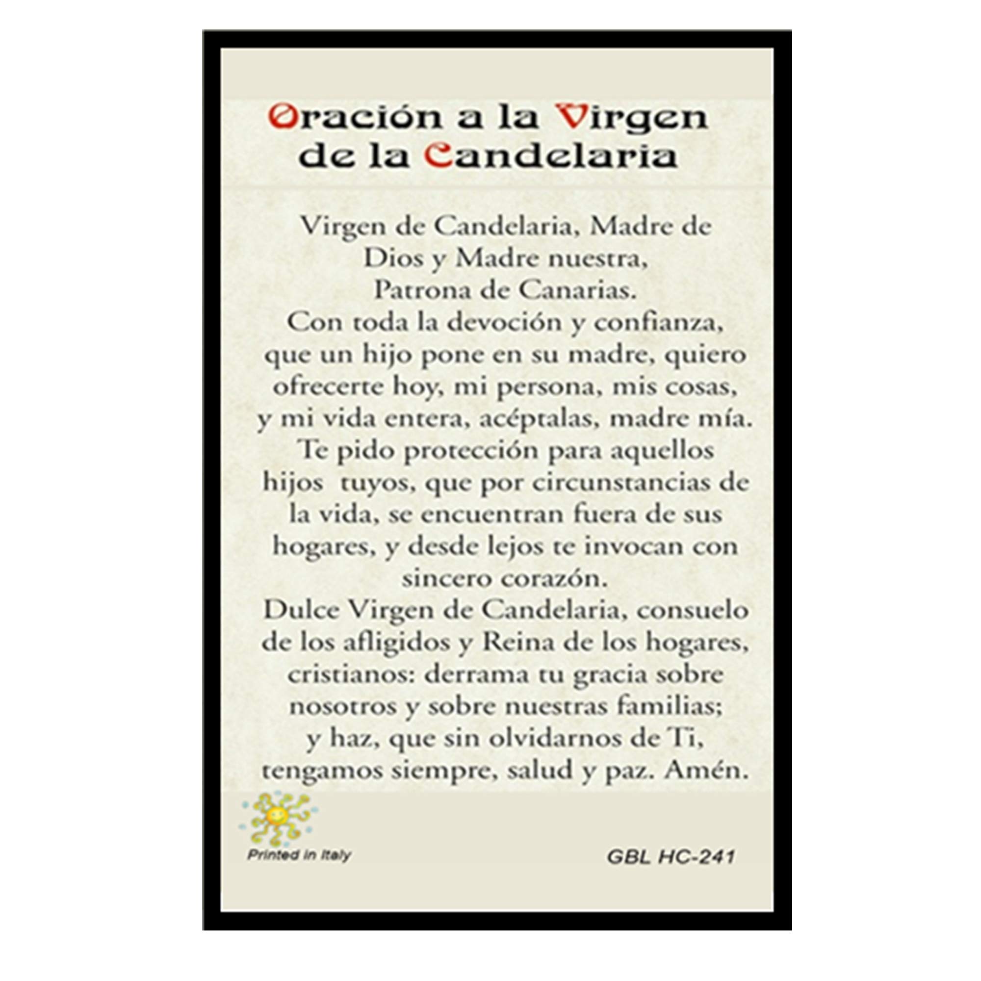 Gifts by Lulee, LLC Oracion a La Virgen De La Candelaria Tarjeta Plastificada Y Bendecida Por Su Santidad