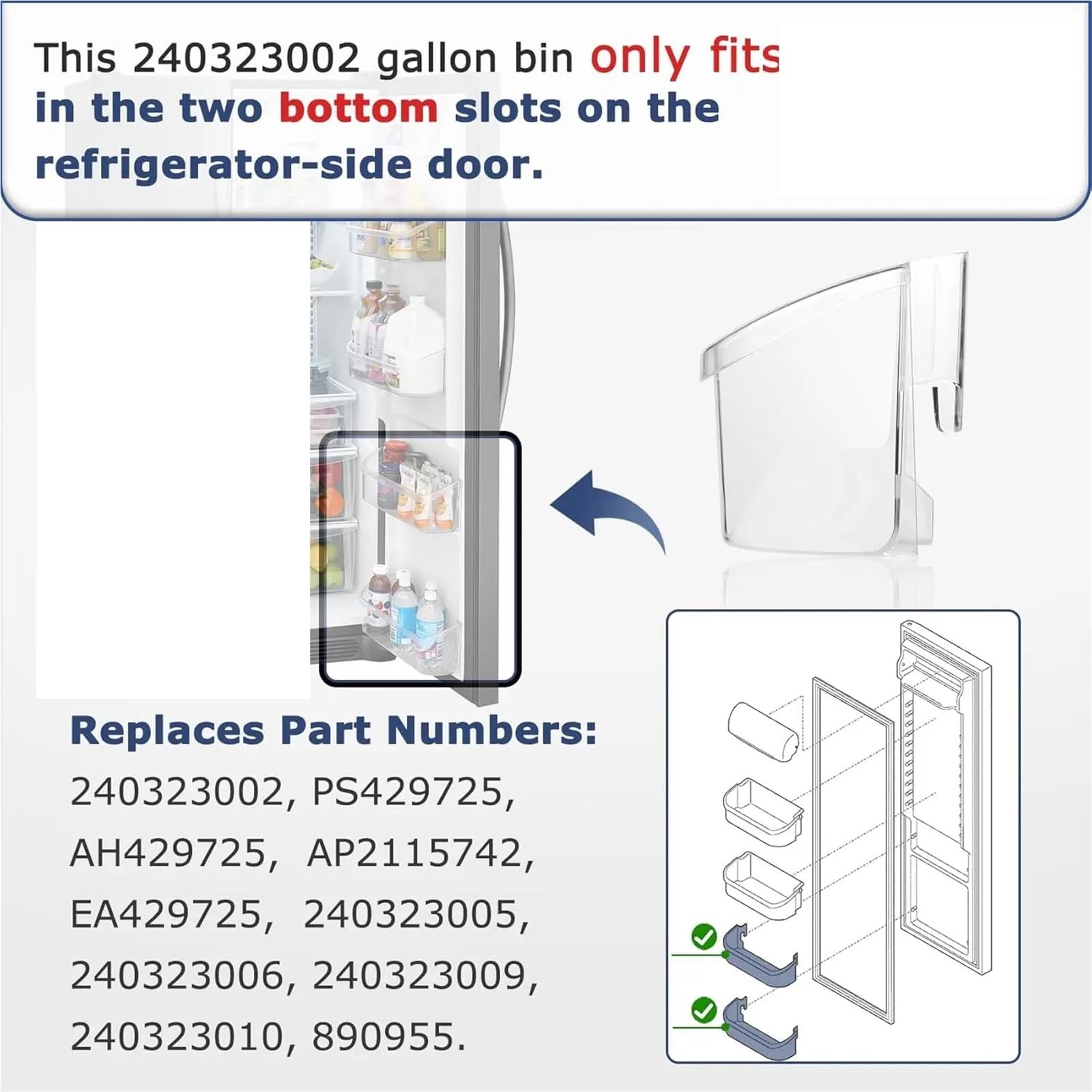240323002 Contenedor For Estante De Puerta De Refrigerador, FGHS2631PF4A FGHS2655PF5A FGHS2655PF4 DGUS2645LF6A FGUS2642LF2