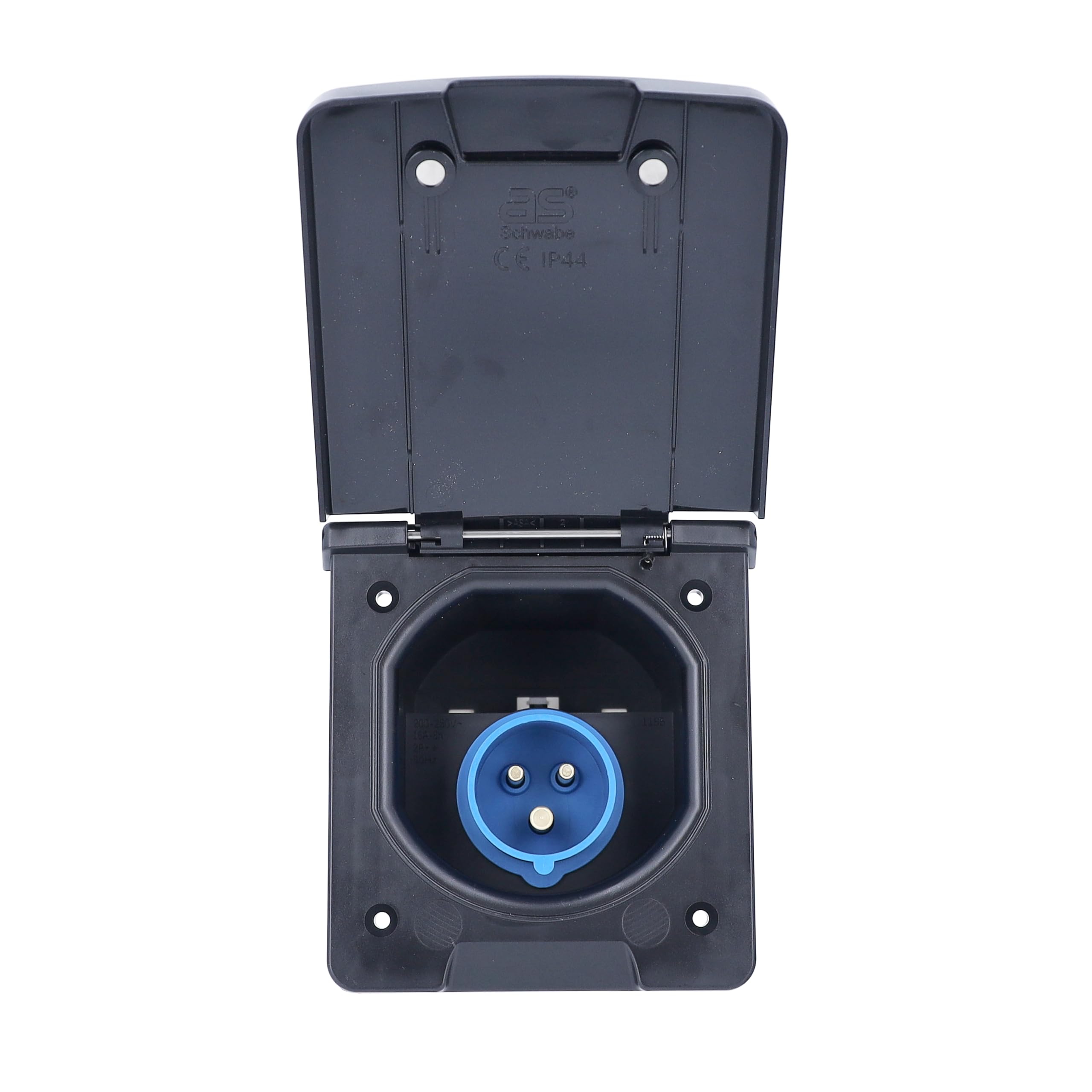 as - Schwabe Fiche d'alimentation CEE-Caravane, 230 V / 16 A fiche de montage camping, fiche 3 pôles pour caravane, couvercle rabattable avec fermeture magnétique, IP44 , noir I 62471