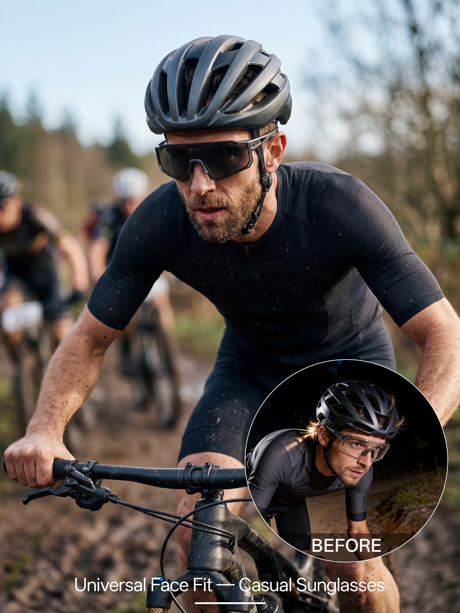 SCVCN Occhiali da ciclismo fotocromatici da uomo e donna, occhiali da bici leggeri avvolgenti con naselli regolabili, protezione UV400 per strada, MTB, gravel e tragitto quotidiano