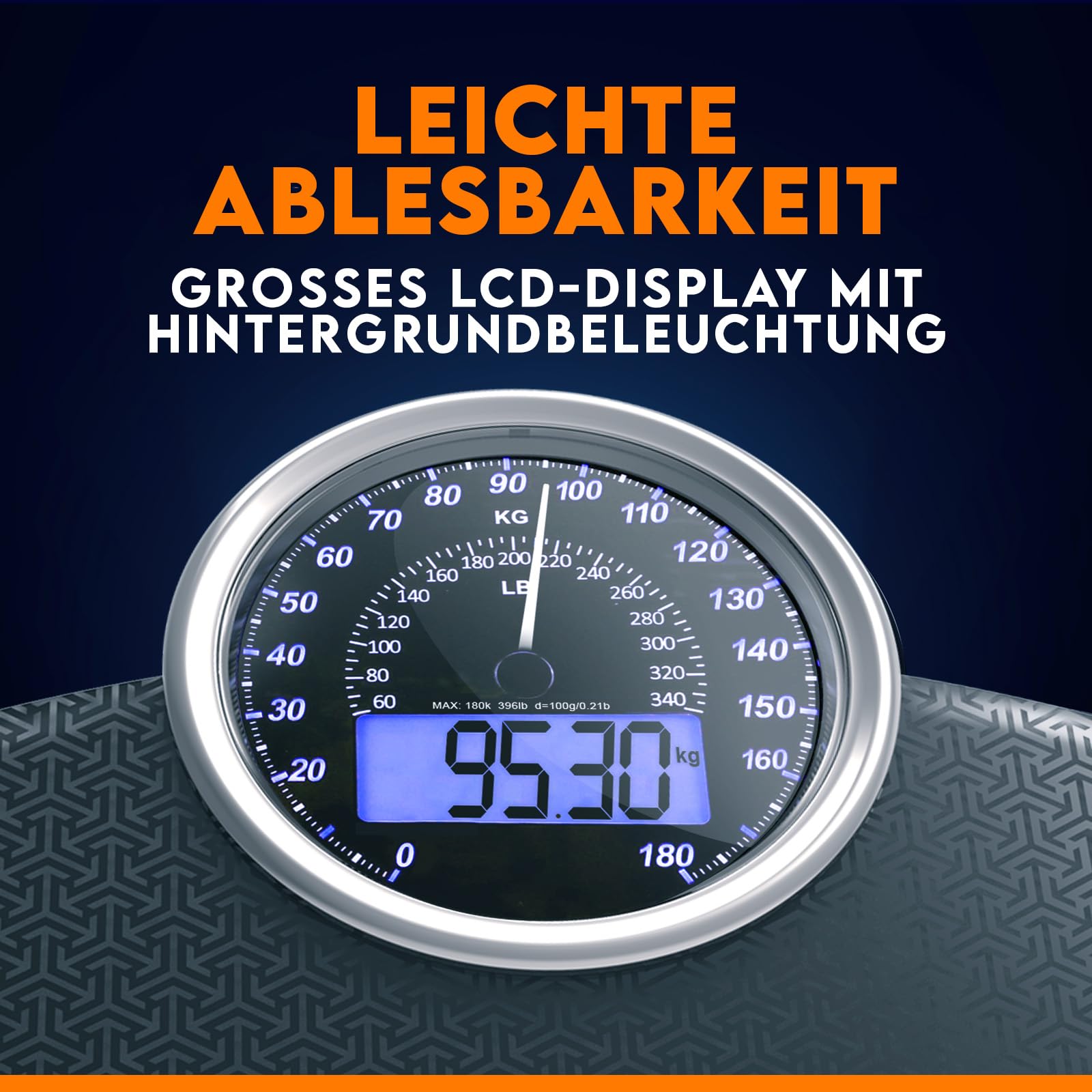Hybrid 2-in-1 Digitale und Analoge Körperwaage bis 180 kg | Präzise GX-Sensoren auf extra breiter Plattform aus gehärtetem Glas, Schwarz Nova
