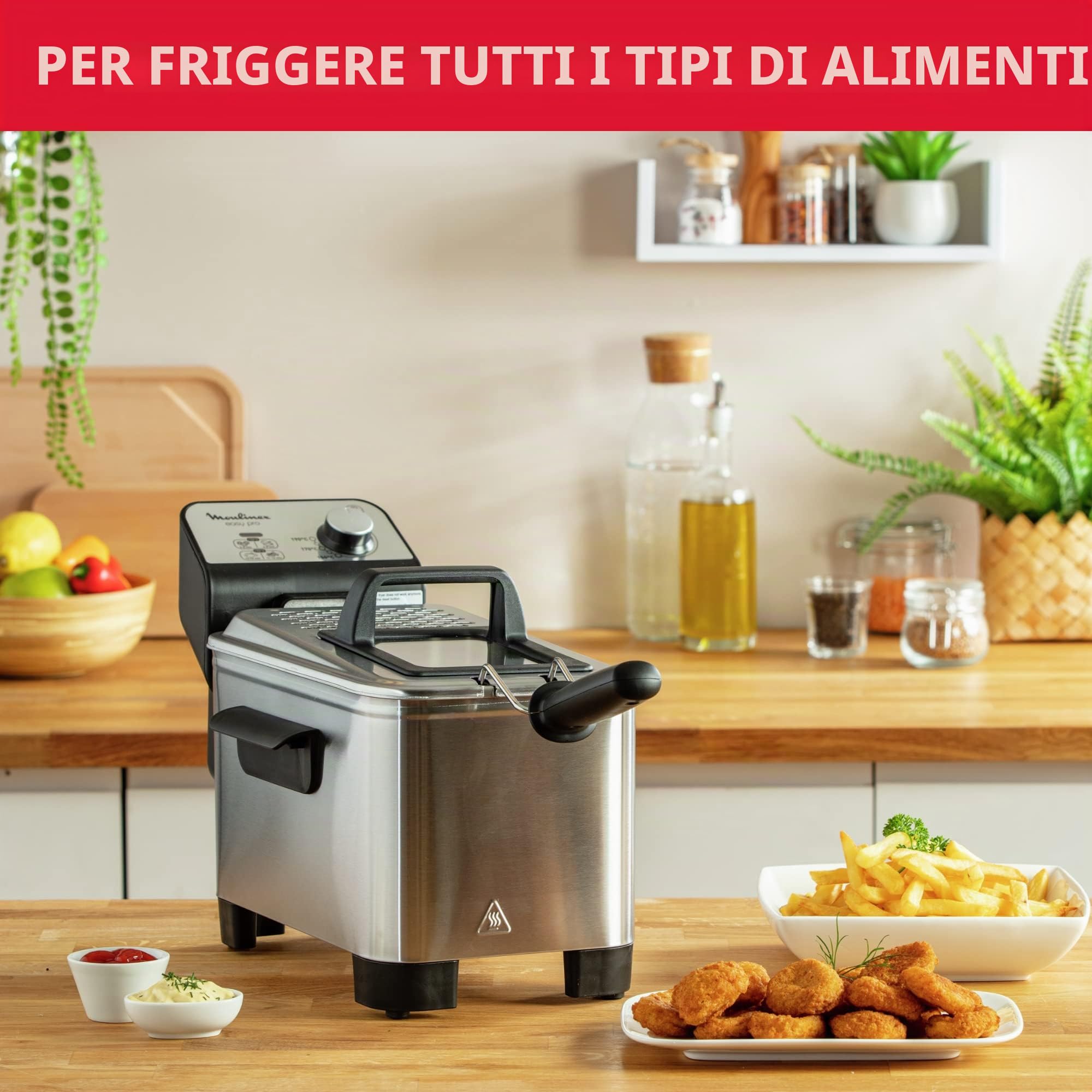 Moulinex Easy Pro 3 L-Freidora classica, 2300 W, 2 piani di cottura, termostato regolabile, 2 L/600 g), colore: argento