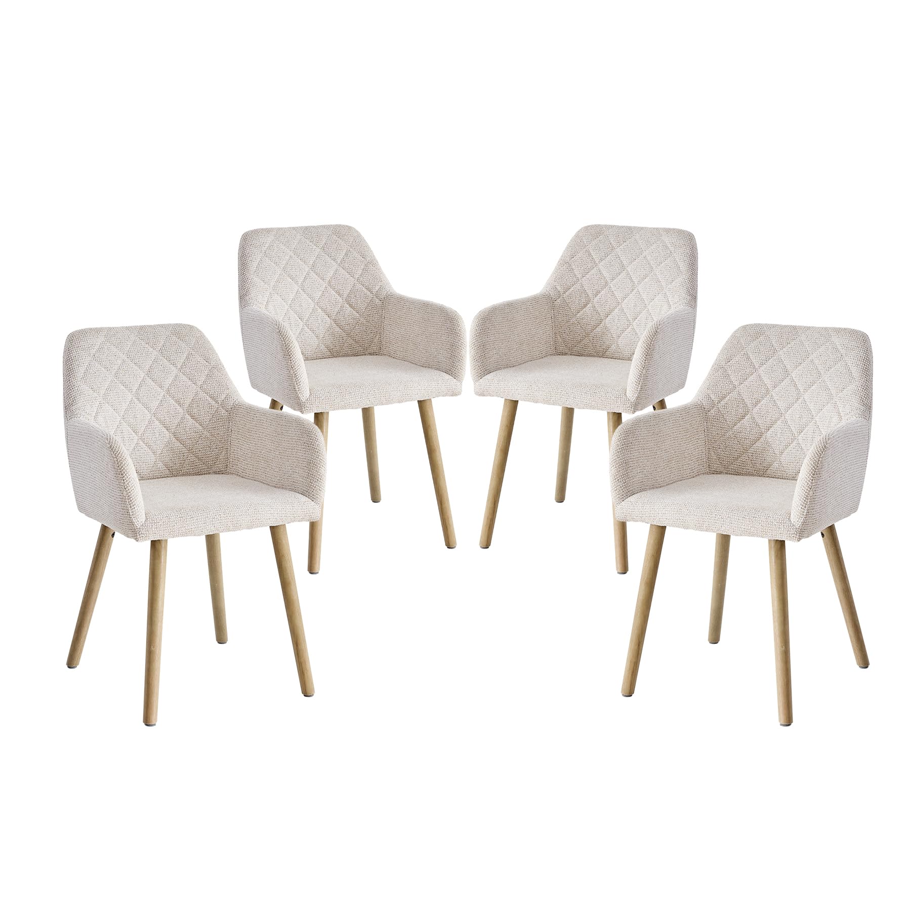 GrandCA HOME Juego de 4 Sillas de Comedor con Brazos, Silla de Lino con Patas de Madera, Asiento Tapizado de Estilo Moderno, Beige