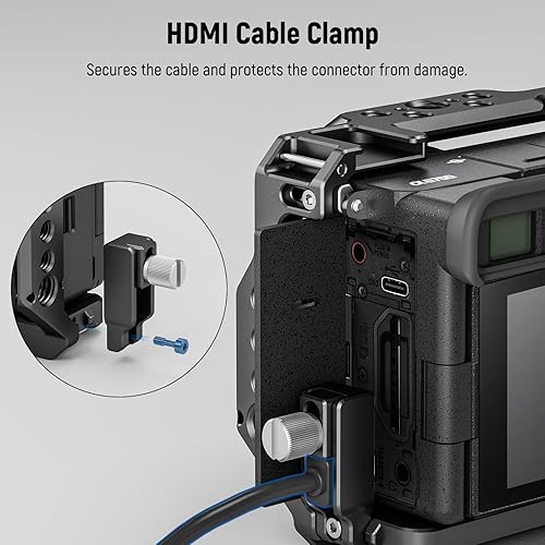 Miniatura 8 de NEEWER A6700 - Jaula para cámara compatible con Sony Alpha 6700, soporte de video de aluminio con abrazadera de cable HDMI, rieles OTAN, zapata fría