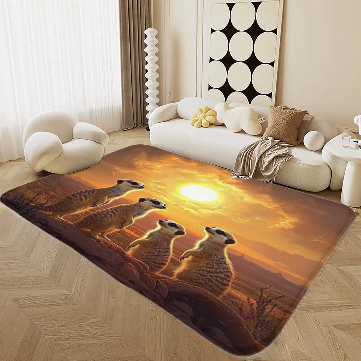 Alfombra suricata de franela antideslizante para salón y decoración de hogar moderna