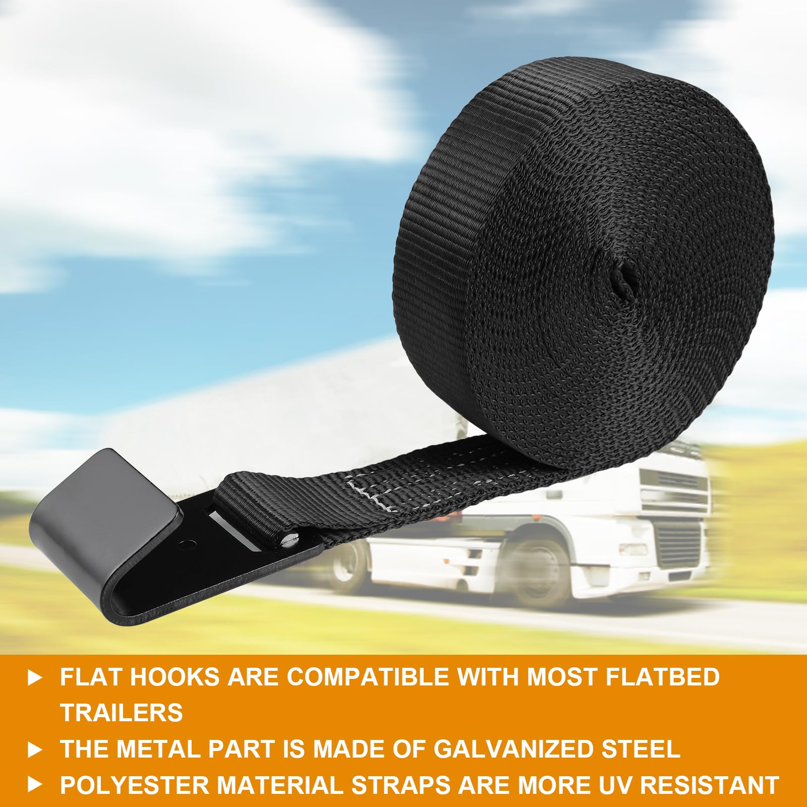 TLGREEN Confezione da 4 cinghie a cricchetto piatte da 5,1 cm x 7,8 m (resistenza alla rottura di 5 kg), cinghie resistenti per camion (nero)