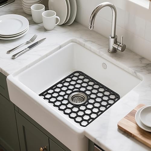 Miniatura 51 de Paquete de 2 tapetes de silicona para fregadero de 13.58 x 11.6 pulgadas, protectores para fregadero de cocina con drenaje central, rejilla Gris