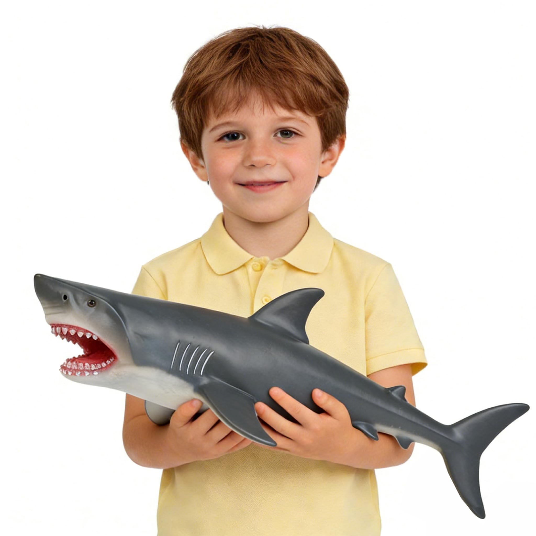 Simulated Ocean Big Animal, One pc 15Inch Soft Filled Rubber Sea Educational Toys (Great White Shark)