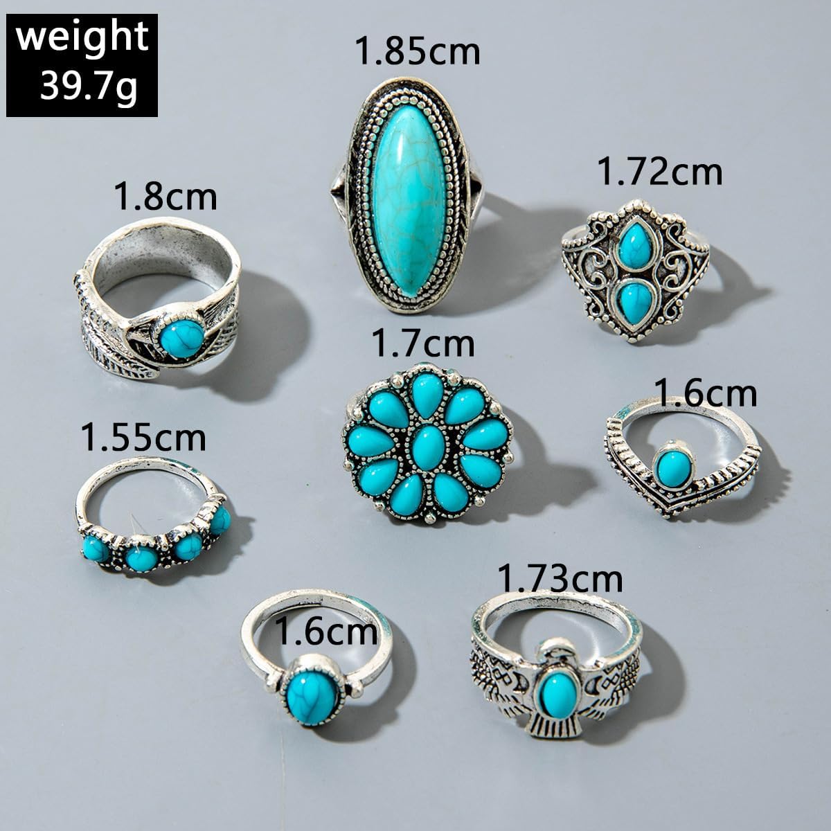 Airvess Vintage Knuckle Rings Set, Chunky Turquoise Stackable Rings, Silver Joint Finger Stacking Rings, Bohemian Western Jewelry for Women