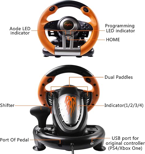 Vista 2 de Volante de carreras de juegos PXN-V3II 180 de competición con puerto USB universal y con pedal adecuado para PC PS3 PS4 Xbox One Xbox Series SX