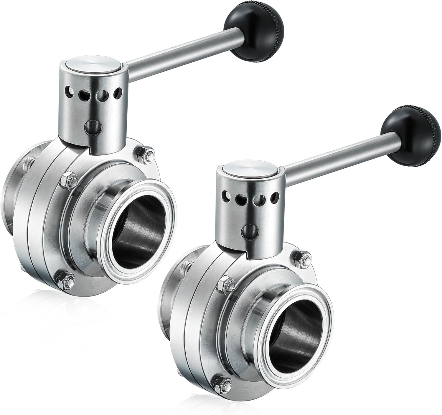 2 Pack 1.5Inch Tri Clamp Butterfly Valve, Sanitary 304 Stainless Steel Manual Pull Handle Valve, Fits 1.5" Tri-clamp Clover, for Homebrew Dairy Food & Beverage(1.5" Tube OD)