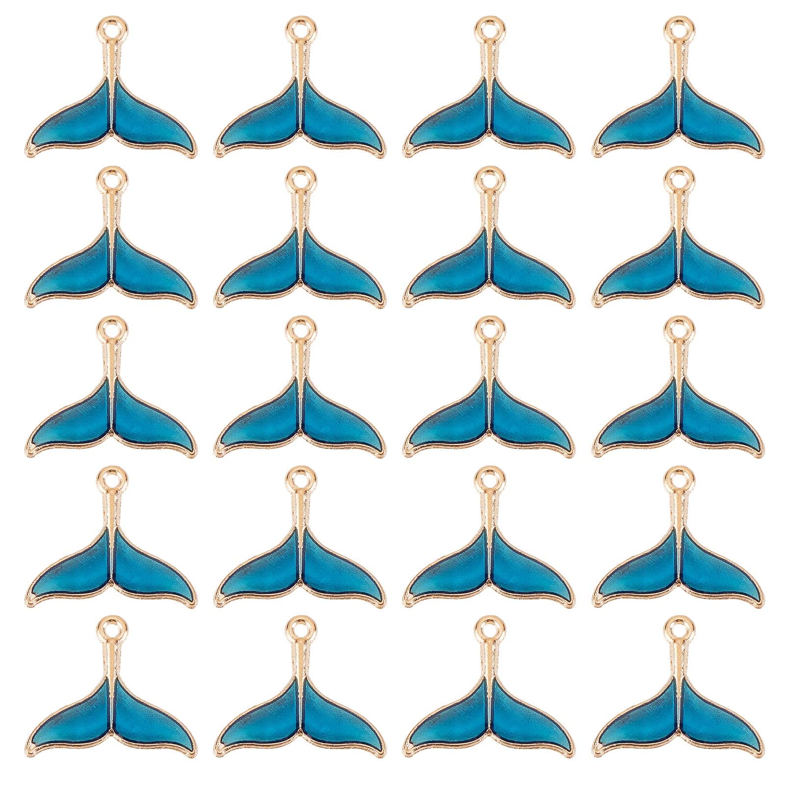 SUNNYCLUE 1 Box 50Pcs Mermaid Charms Fish Tail Charms Ocean Animal Blue Fishtail Charm Whale Dolphin Tails Golden Tone Summer Enamel Charm for Jewellery Making Charms DIY Earrings Necklace Supplies