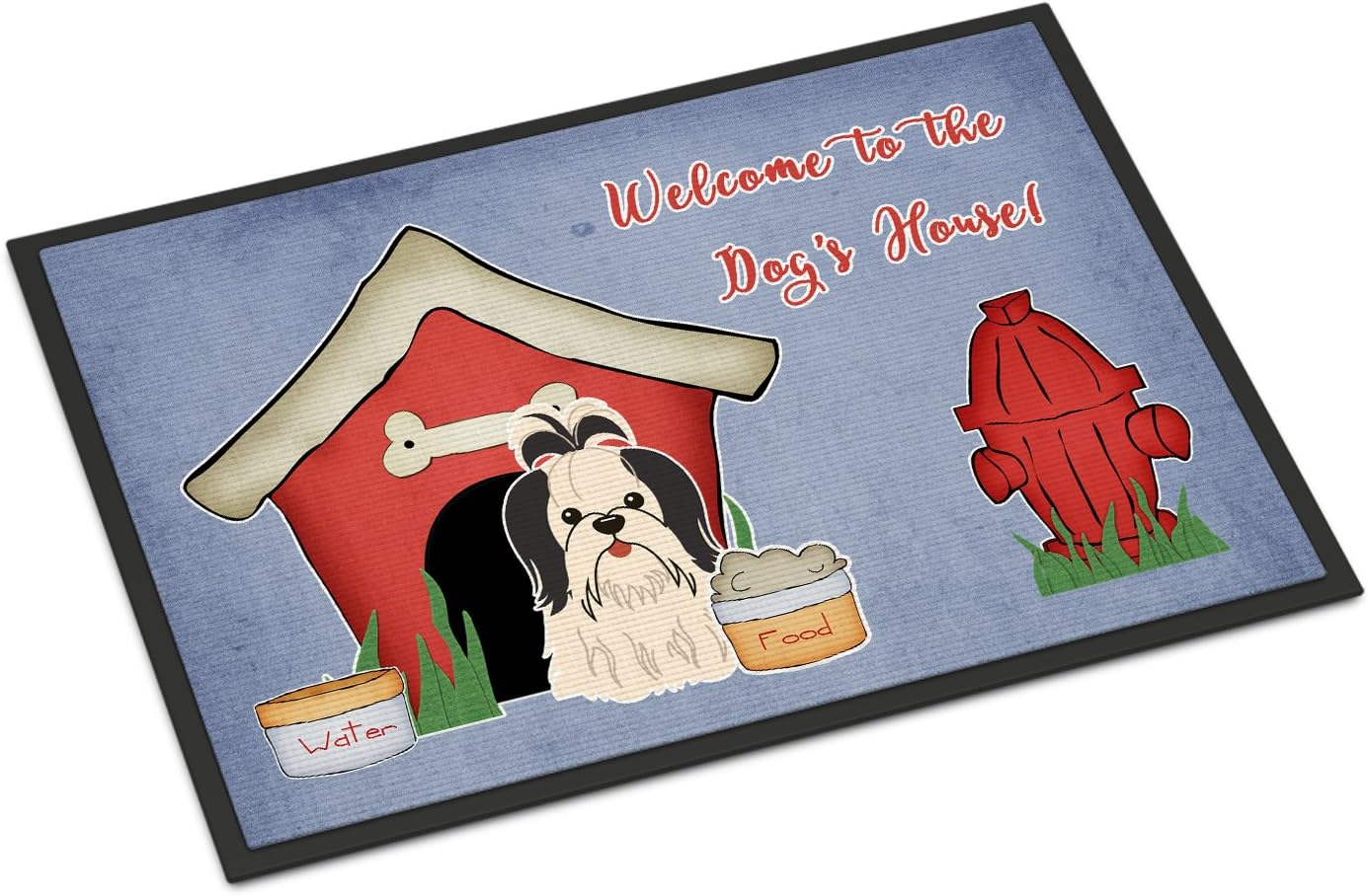 Caroline's Treasures BB2842MAT Dog House Collection Shih Tzu Black White Doormat 18x27 Front Door Mat Indoor Outdoor Rugs for Entryway, Non Slip Washable Low Pile, 18H X 27W