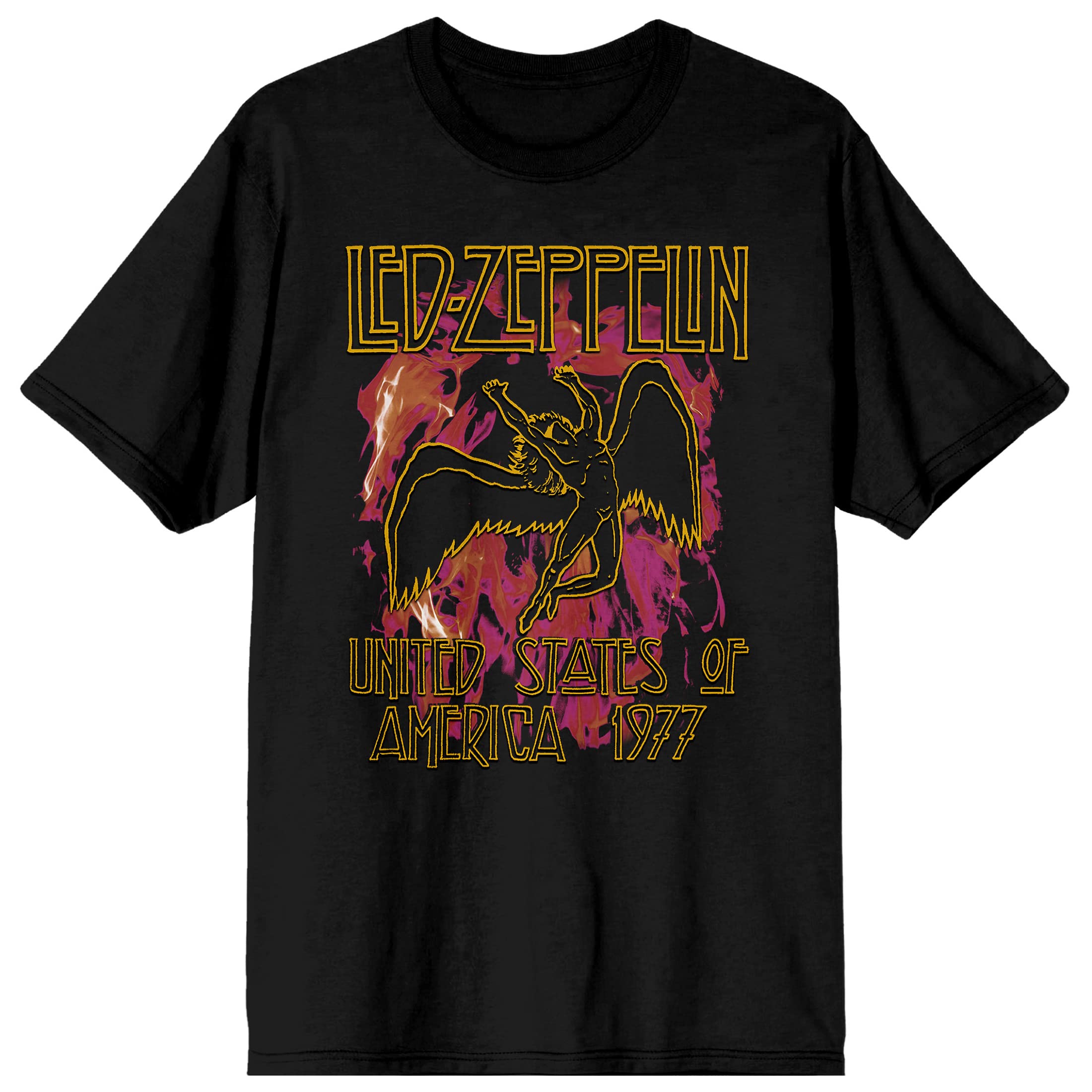 Bioworldled Zeppelin Usa 1977 Crew Neck Short Sleeve Mens Black