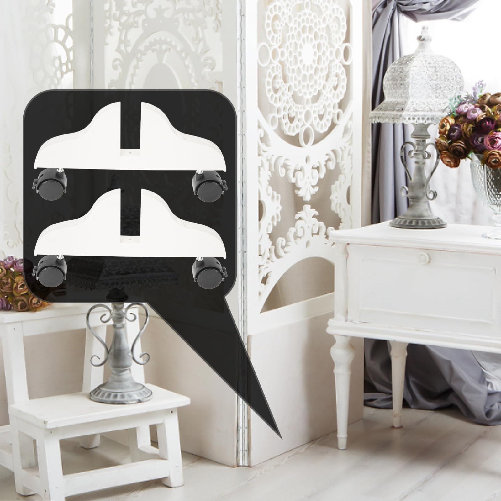 ABOOFAN Base Divisoria per Schermo 2 Pezzi, Piedini Resistenti all’Usura in Poliestere Bianco Ruote, Supporto per Divisori Interni Casa e Ufficio, Accessorio Pratico per Suddivisione