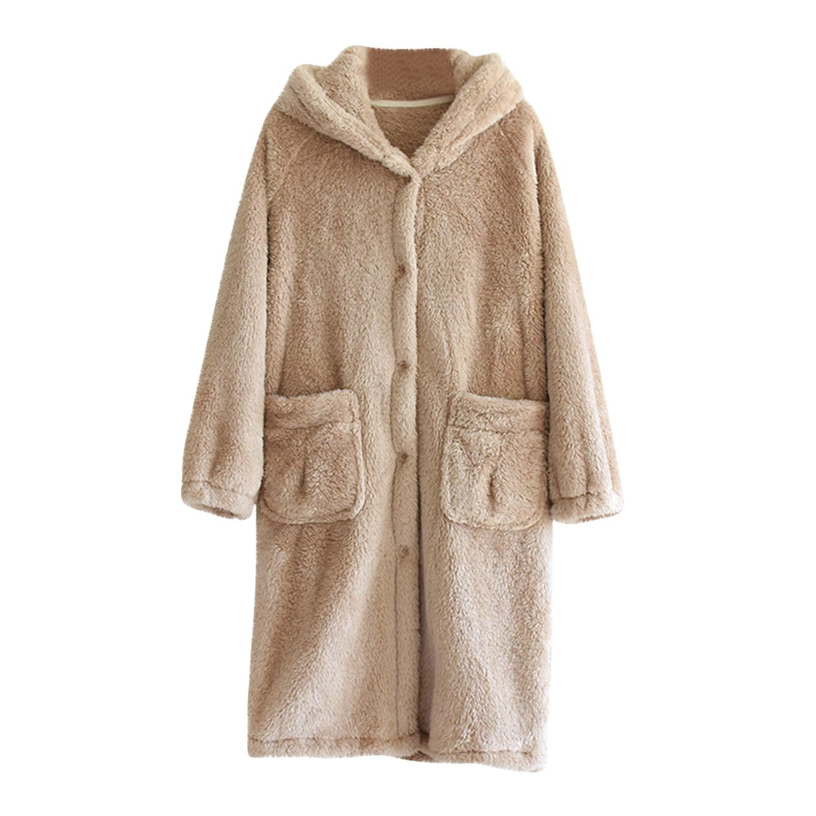 HAOLEI Bata Mujer Invierno,Albornoz de Rizo con Capucha para Mujer Bata Larga de Forro Polar de Doble Cara Casual Sueltos Batas Manga Larga con Bolsillos Suaves y Cómodos Camisón de Franela