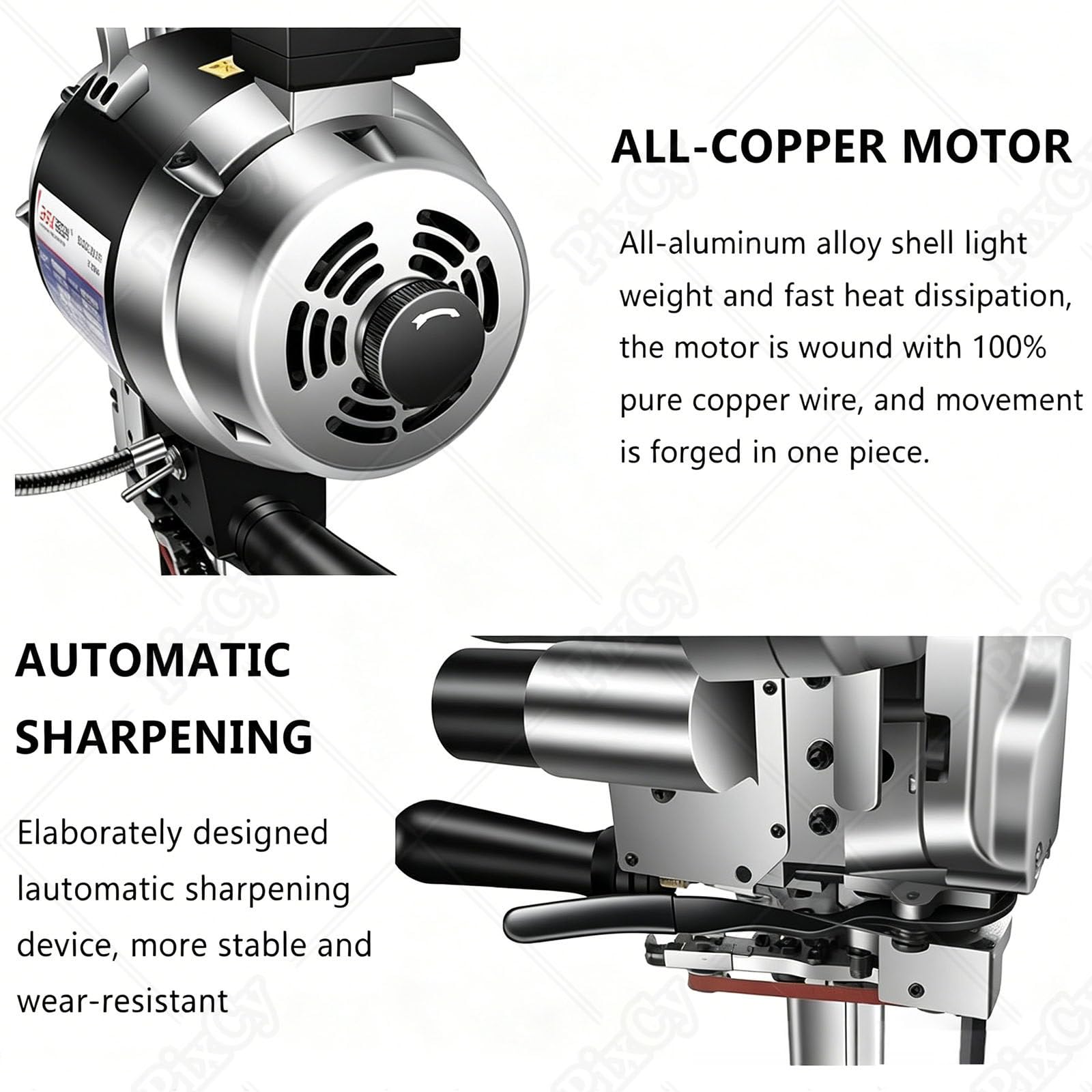 PixCy Cortadora de Tela Industrial Eléctrica Rotativa Tijeras Eléctricas para Tejidos para Corte de Tela/Piel/Caucho/Alfombra/Cartón con Cuchilla Repuesto y Luz De Trabajo LED 10inches