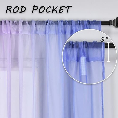 Miniatura 5 de Cortinas traslúcidas degradadas de 84 pulgadas de largo para dormitorio de niñas, juego de 2 paneles con bolsillo para cortinero, cortinas