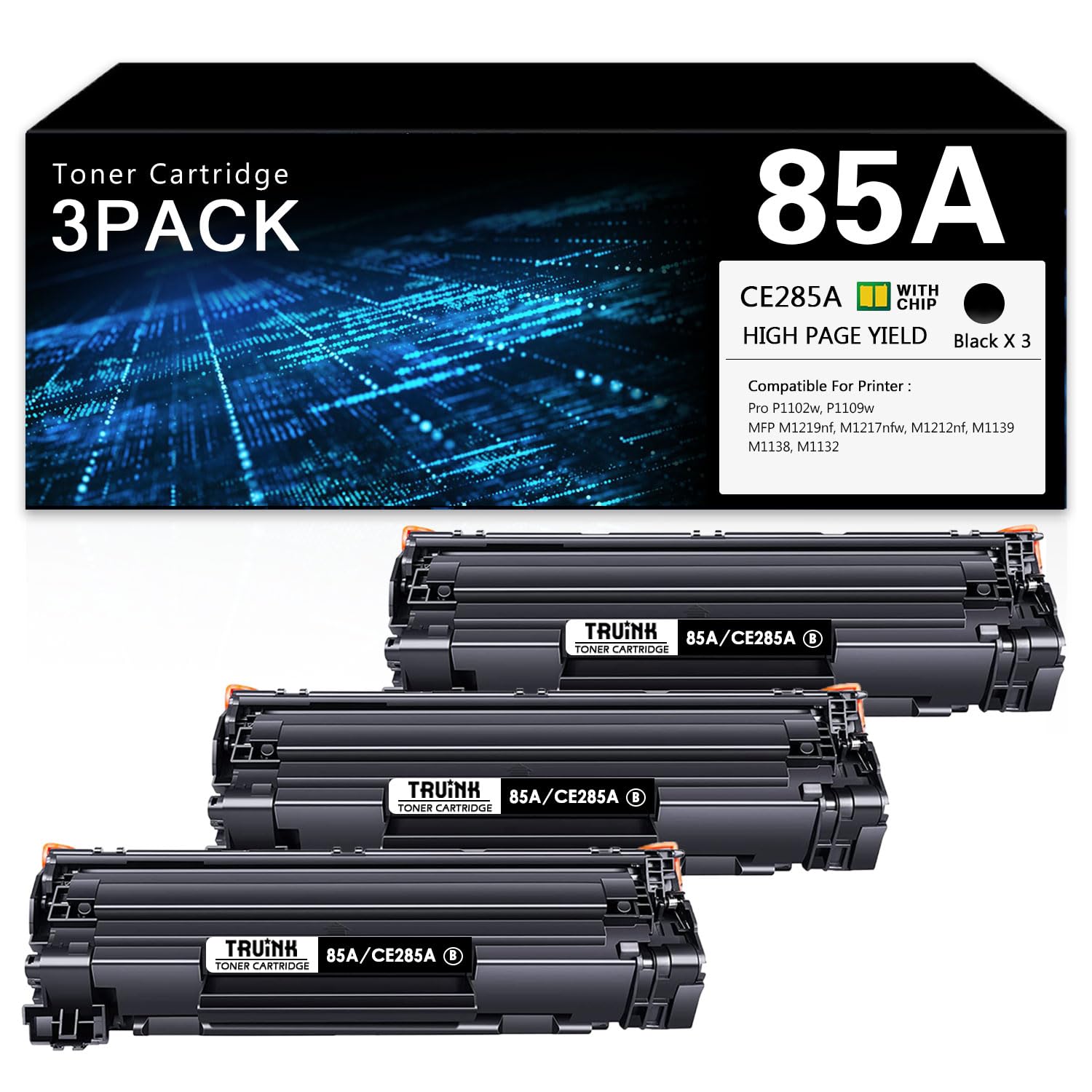 TRUINK 85A Toner Cartridge 3-Pack Replacement for HP 85A | CE285A Toner Compatible with HP Pro P1109w P1102w M1219nf M1217nfw M1212nf M1139 M1138