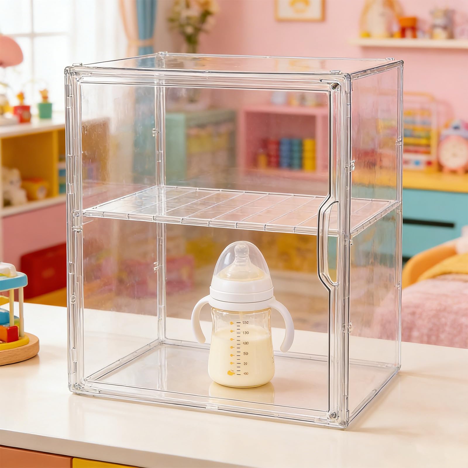 Organizador para Biberones y Accesorios de Ñiño en Acrílico, Diseño Ahorrador de Espacio Divisores Ajustables de 2 Niveles para Cocina y Encimera