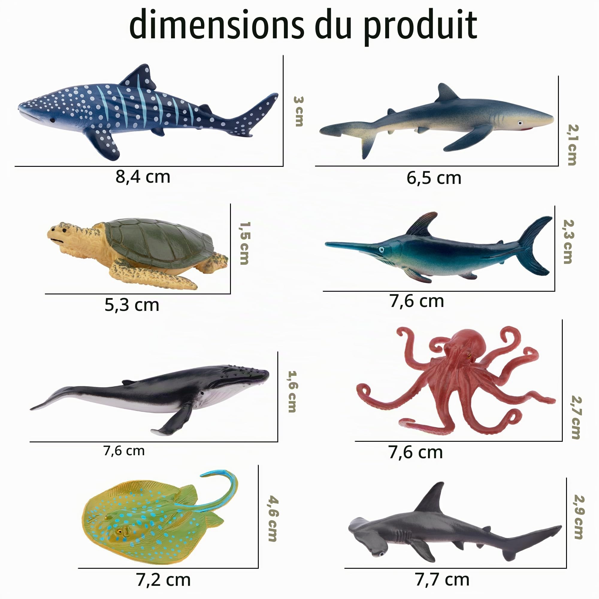 Toymany Ensemble de 24 Figurines d'Animaux Marins et d'Océan - Mini-Animaux en Plastique, Poissons de Mer, Poulpe - pour Jouer ou Comme Décoration