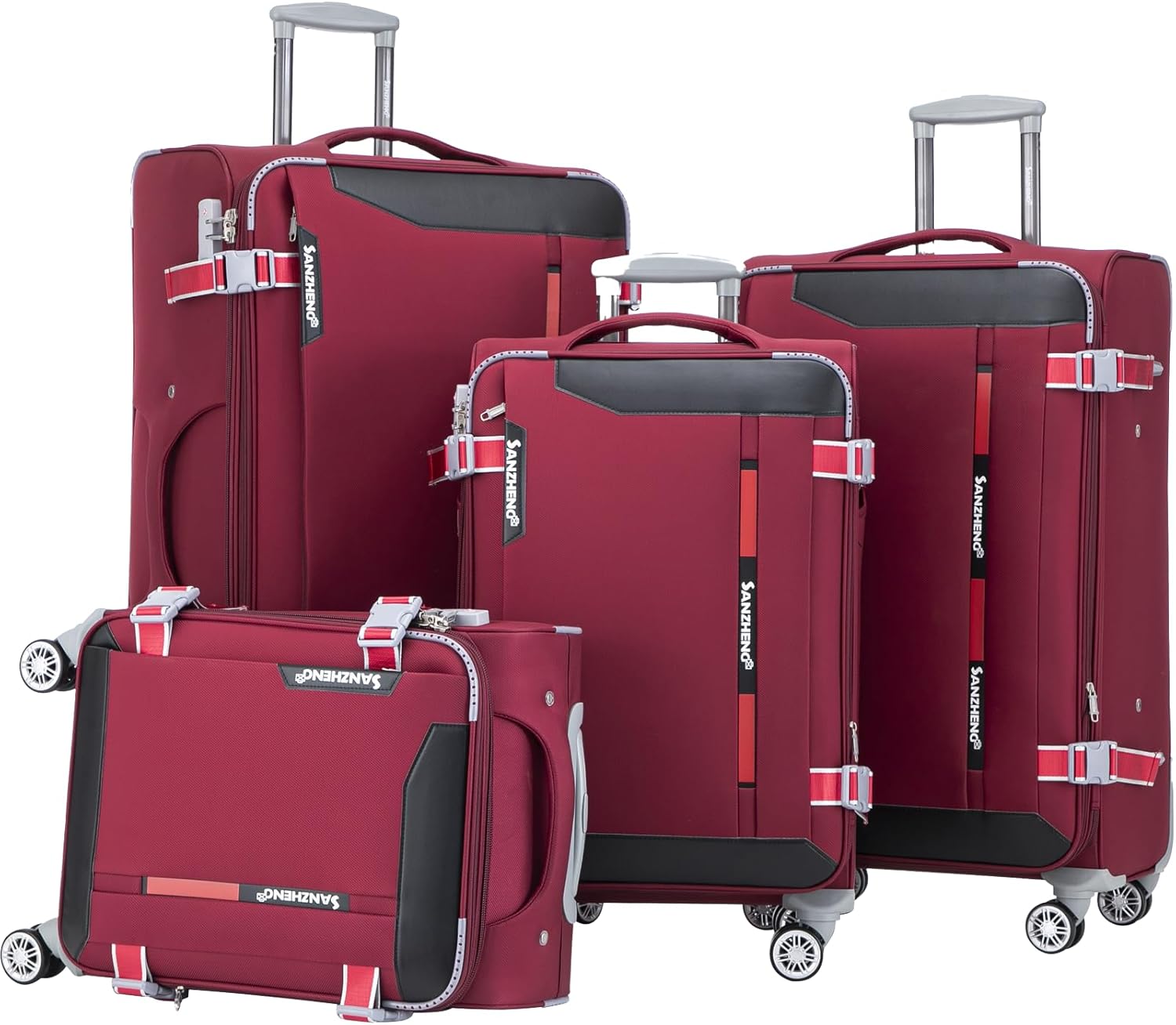 Softside Luggage Set with Spinner Wheels, 4 Piece Expandable Fabric Large Suitcases Set with TSA Lock (Wine, 20/24/28/32inch)