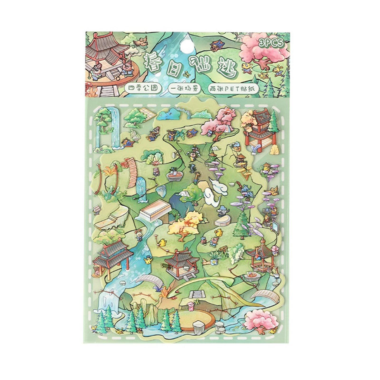 Four Season Landscape Decorative Sticker Textured Art for Scrapbooking Childrens Actively PET Matter Seasonal Sticker
