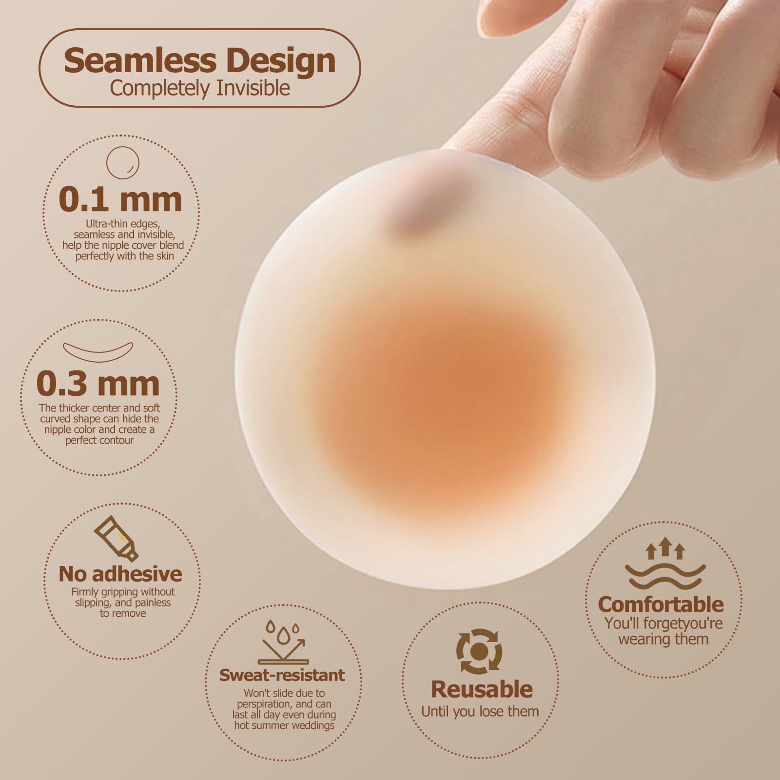 Fundas para pezones de silicona de grado médico no pegajosas, cuerpo de ajuste natural, reutilizables, sin costuras, con caja de viaje
