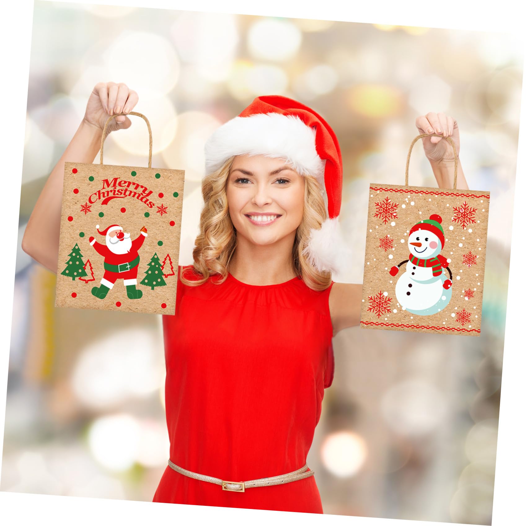 STOBOK 24PCS Weihnachten Kraft Taschen| 6 Verschiedene Designs Urlaub Goodie Bags Groß mit Seidenpapier Wiederverwendbare Weihnachten Treat Süßigkeiten Taschen mit