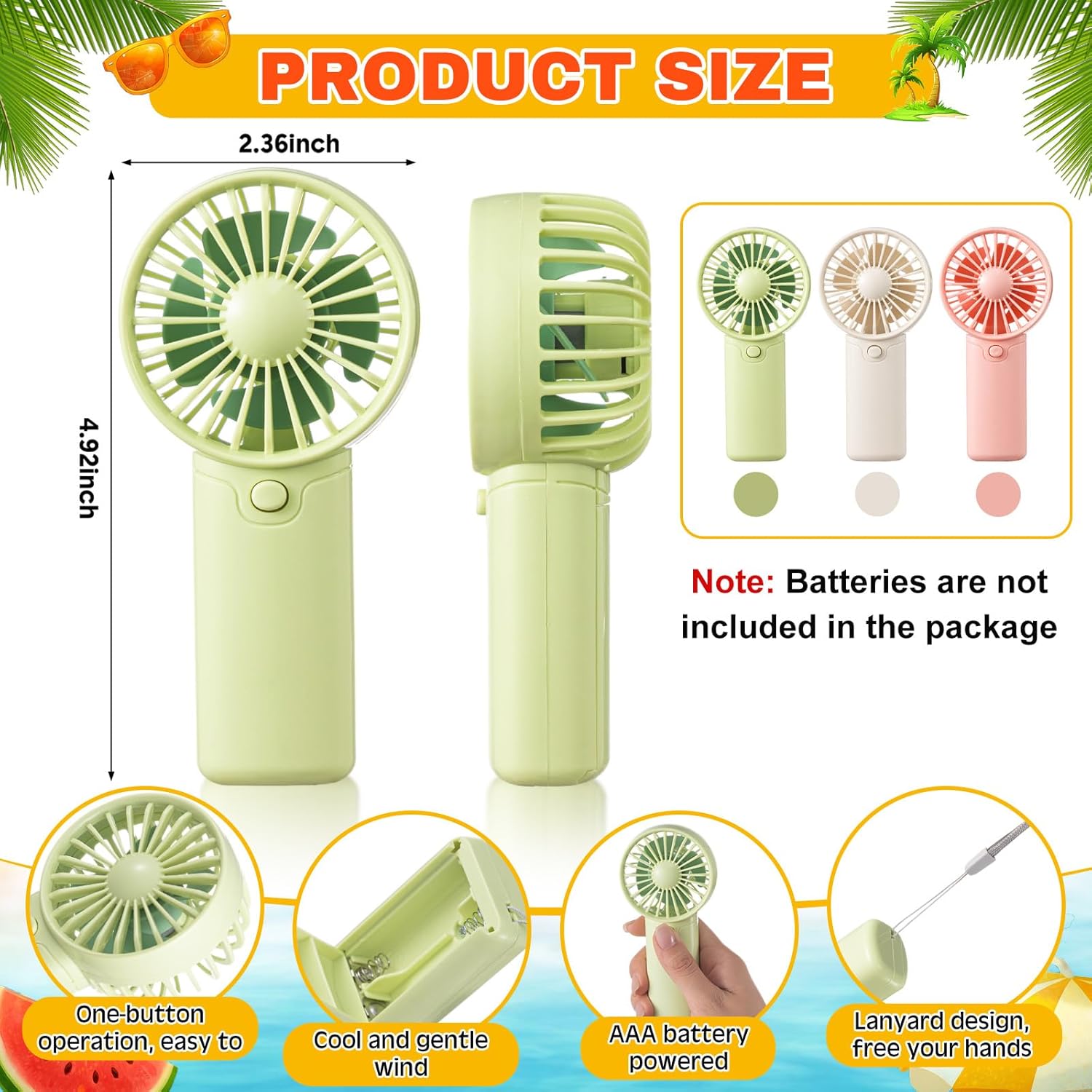 24pcs Mini Portable Fan and Luau Make up Bags Bulk Small Handheld Personal Fan Tropical Hawaii Cosmetic Pouch with Zipper for Men Women Outdoor Travel Camping Party Gift