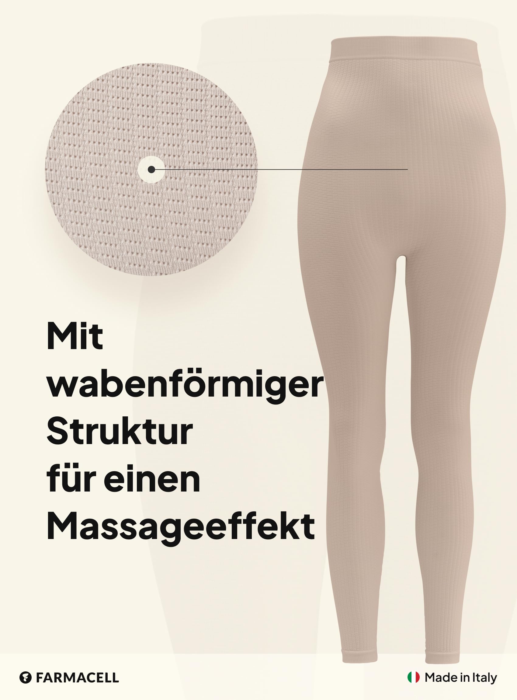 FarmaCell Anti-Cellulite Leggings Damen mit Mikromassage, Hoher Bund, Made in Italy, 133