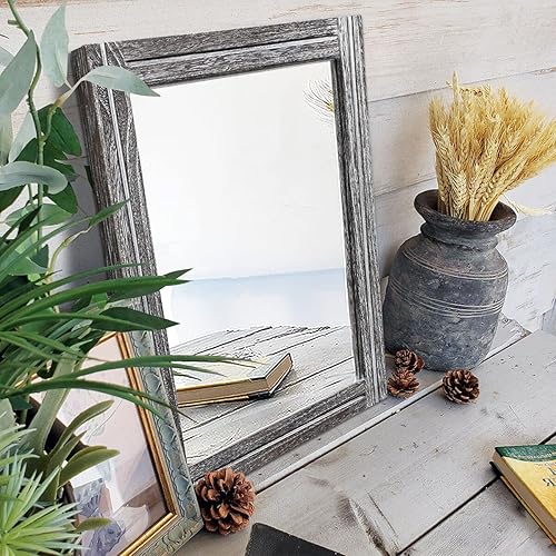 Miniatura 6 de AAZZKANG Espejo Rústico con Marco de Madera Espejos de Pared Grandes 20"x16" Rectangulares Decorativos para Dormitorio Baño Casa de Campo Sala de