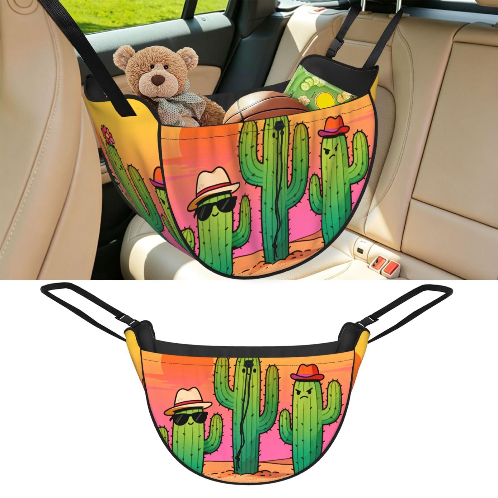 Cntdbu Black Cactus Car Seat Organizer-Backseat Storage Bag For Travel