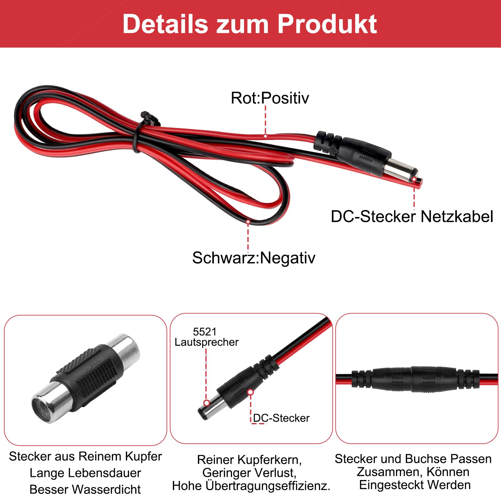 LbsAMP 6 m auto achteruitrijcamera verlengkabel universele parkeerhulp RCA video-kabel verlenging voor monitor en achteruitrijcamera verbinding met 1 cinch-koppeling bus naar bus en DC stroomkabel