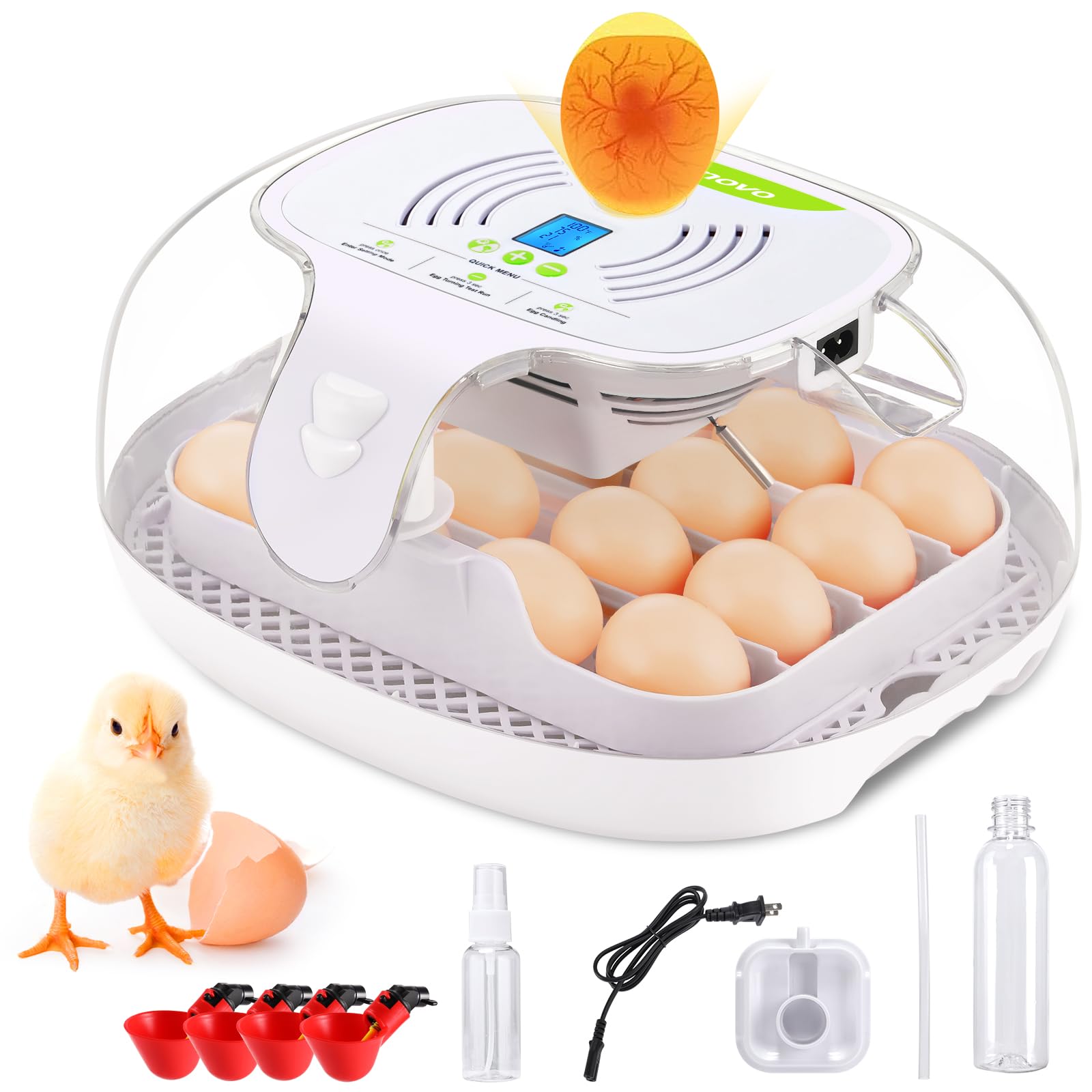 Sailnovo Egg Incubator for Hatching Chicks, 16-35 Eggs Incubator with Automatic Water Top-up, Auto Turning, Egg Candler, ℉ Display, 360° View Poultry Incubator for Hatching Chicken Duck Quail Eggs