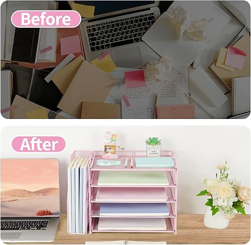 Miniatura 3 de AUPSEN Organizadores y accesorios de escritorio rosa, organizador de archivos de papel de escritorio de 5 niveles con soporte ajustable para