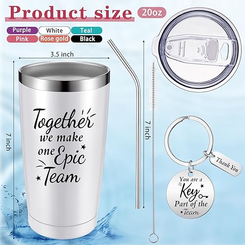 Miniatura 4 de Vaso de vino de acero inoxidable con tapa y pajilla, 20 onzas, vasos de vino aislados con llavero (colores brillantes, 6 juegos)