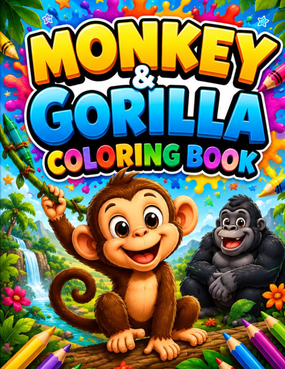 Monkey and Gorilla Coloring Book for Kids: Cute Jungle Animals and Fun Easy Coloring Pages