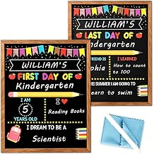 3-in-1 Chalkboard First Day of School Sign with Cleaning Cloth Double-Sided First Day of School Boards with Frame for Boys Girls Kids 1st Day of Kindergarten Pre K Preschool Sign Ruler3