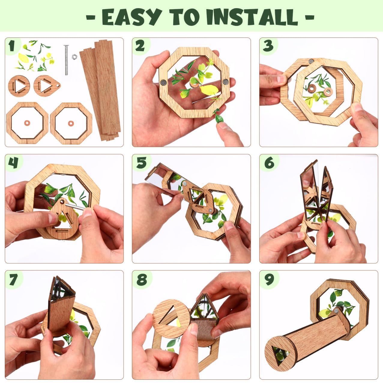 Selbstgemacht Holz Kaleidoskop Satz für Drehbares Kaleidoskop mit Großer Linse und Deckel zum Befüllen Kreatives Lernspielzeug für Geburtstage und Draußen