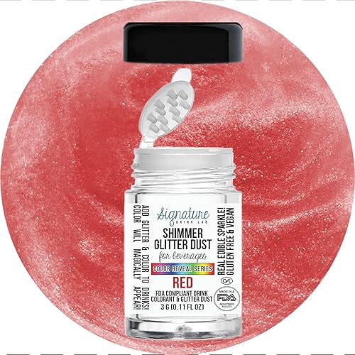 Purpurina comestible para bebidas, espolvoreador de 3 gramos (rojo)