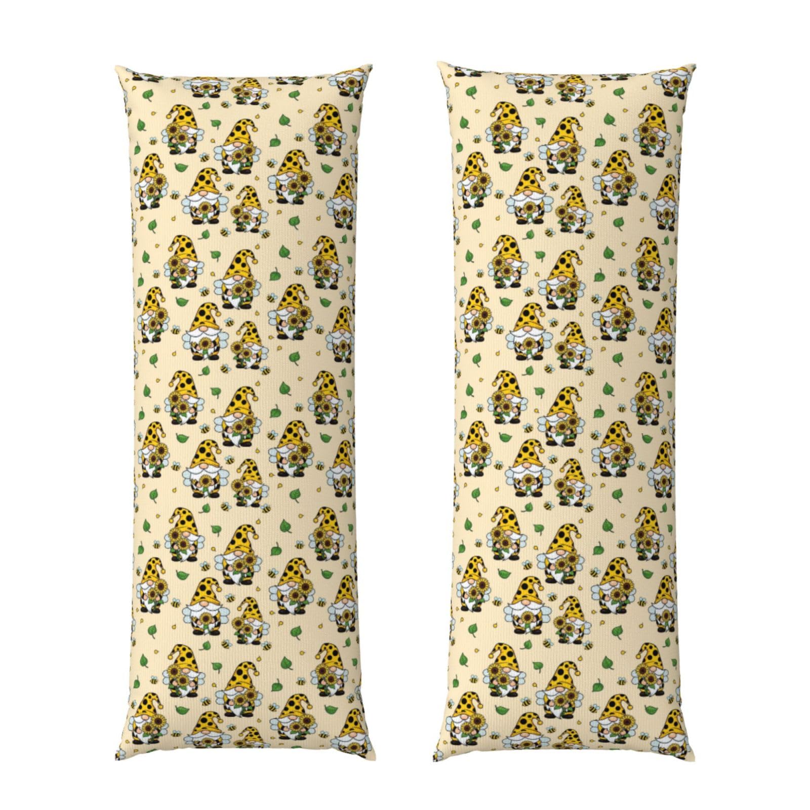 Long Pillow Cover 20x60 Inch, Gnomes Bees and Sunflowers, Premium Quality Body Pillowcase with Hidden Zipper, Soft Breathable for Men Women Bed Sofa