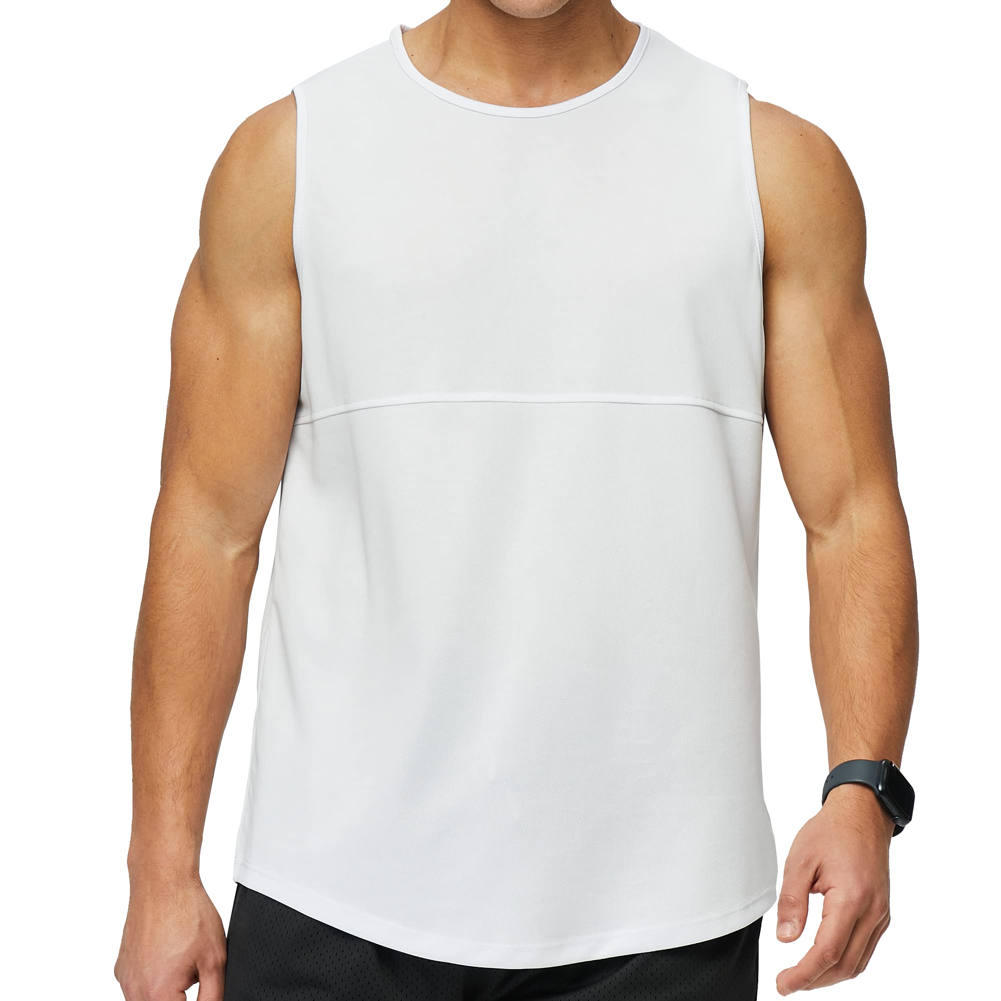 NONGCHAOERMen's Dropcut Solid Curved Hem Tank Top,Sleeveless T Shirt