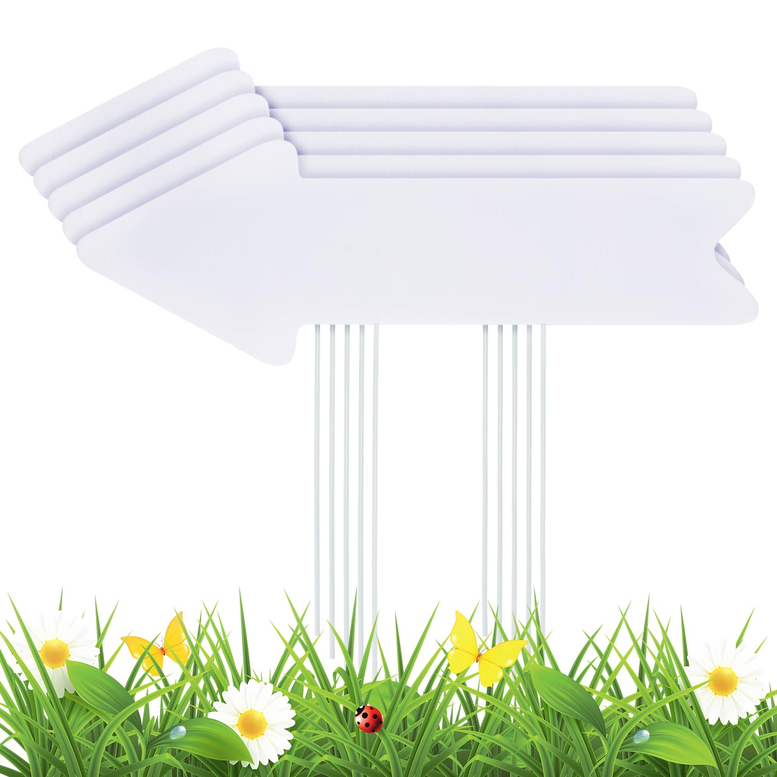 PATIKIL 17 x 6" Leere Pfeilschilder mit Pfählen 16 Pack Plastik Hochzeit Wegweiser für Heimwerker Garten Park Warnung Garage Verkauf Geburtstag Party Weiß