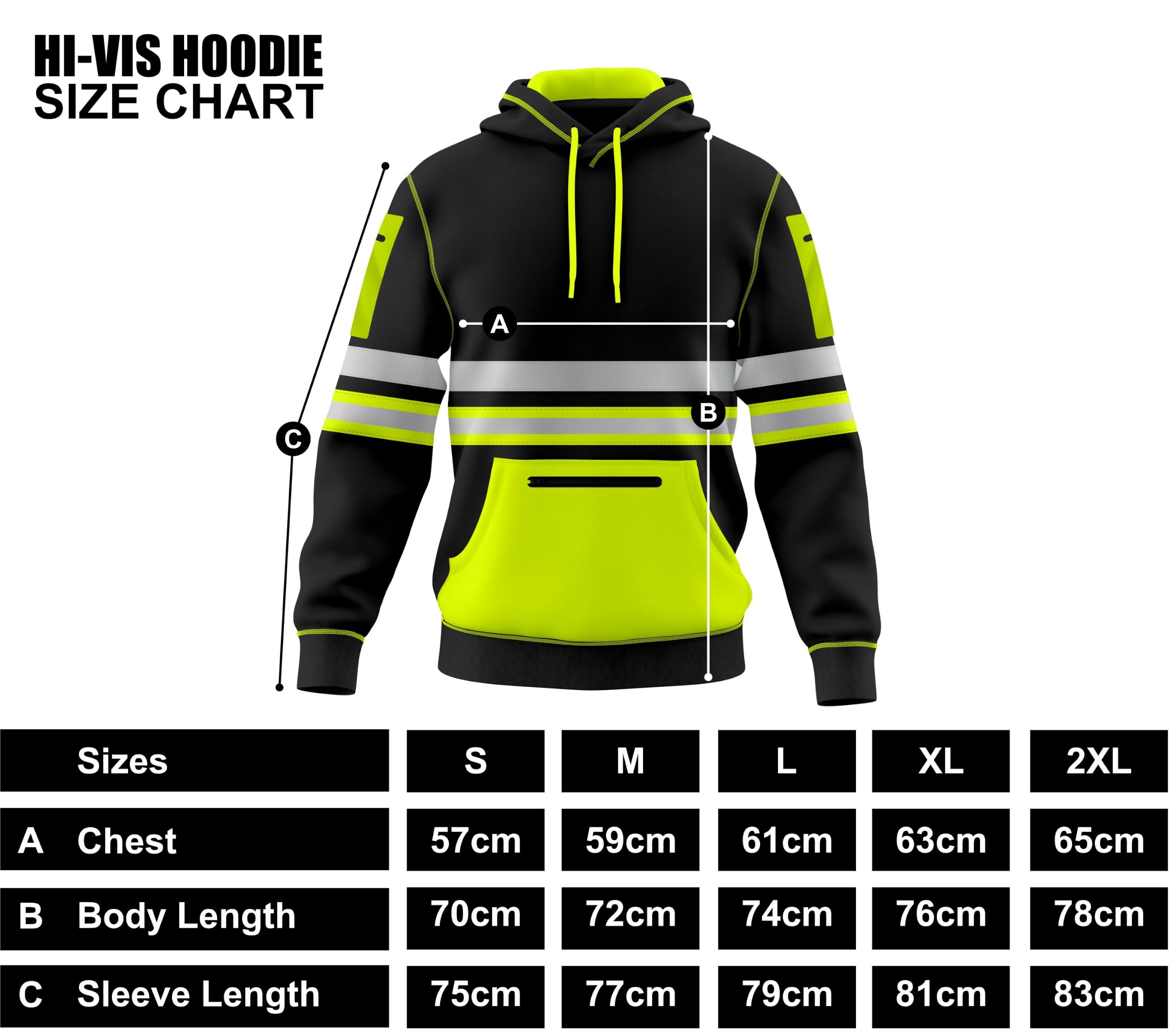 Toro Activa Mens Hi Vis Work Wear Pullover Hoodie Safety Reflective Tape High Viz Sweatshirt Hoodie High Visibility Top Multi Zipper Pockets S-2XL