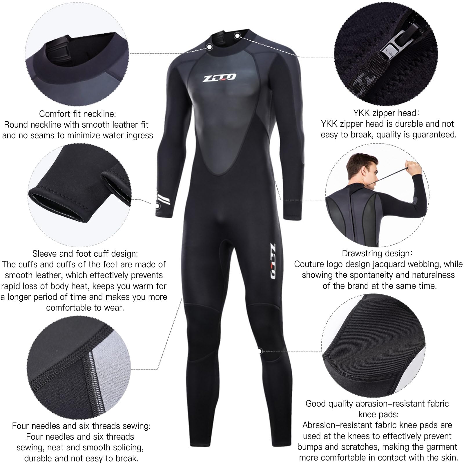 Muta da uomo e da donna, 3 mm, a maniche lunghe, in neoprene, con cerniera posteriore, per pesca a lancia, surf, snorkeling, canoa
